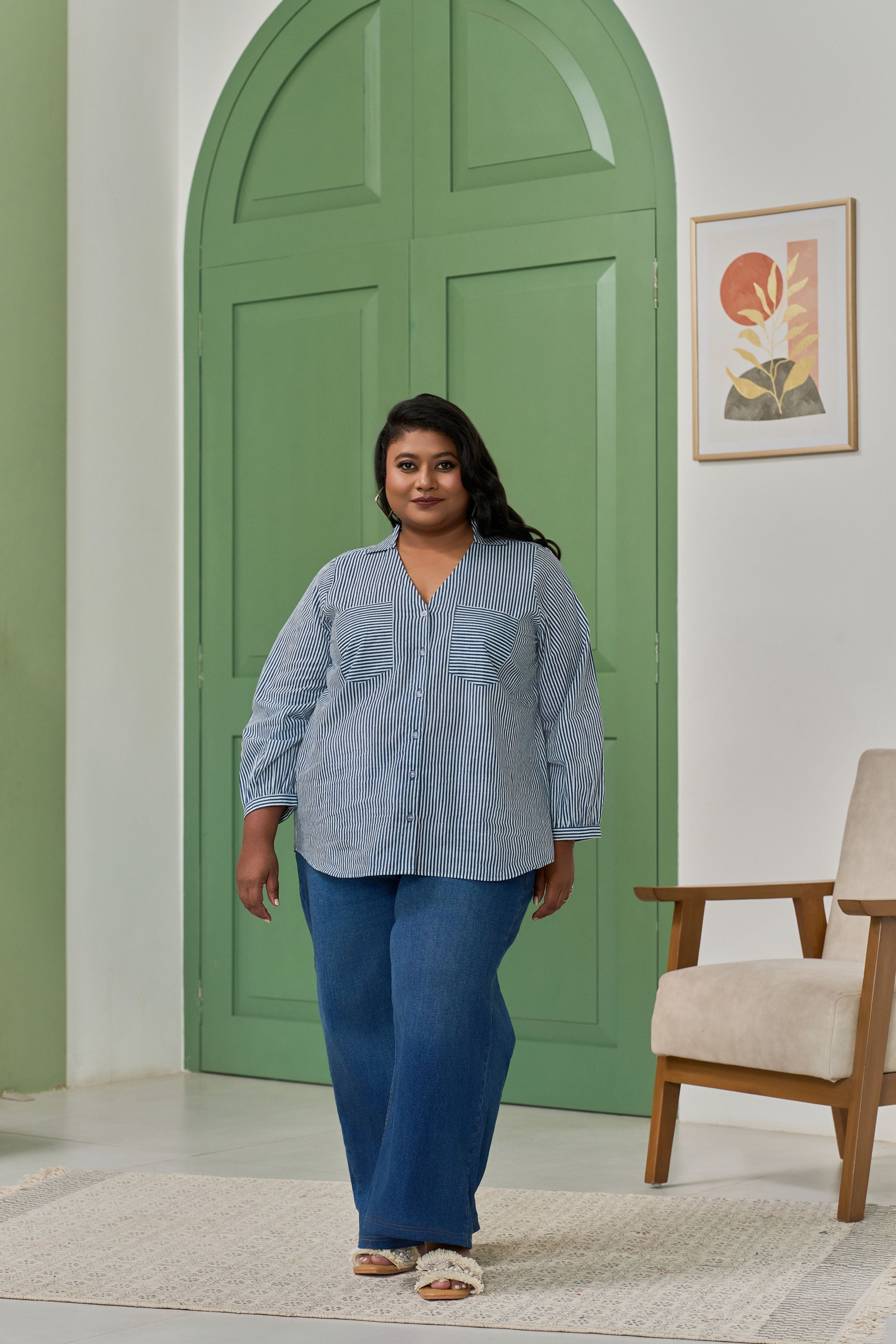 Electric Blue Striped Shirt for a Bold Office Look