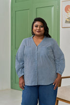 Electric Blue Striped Shirt for a Bold Office Look