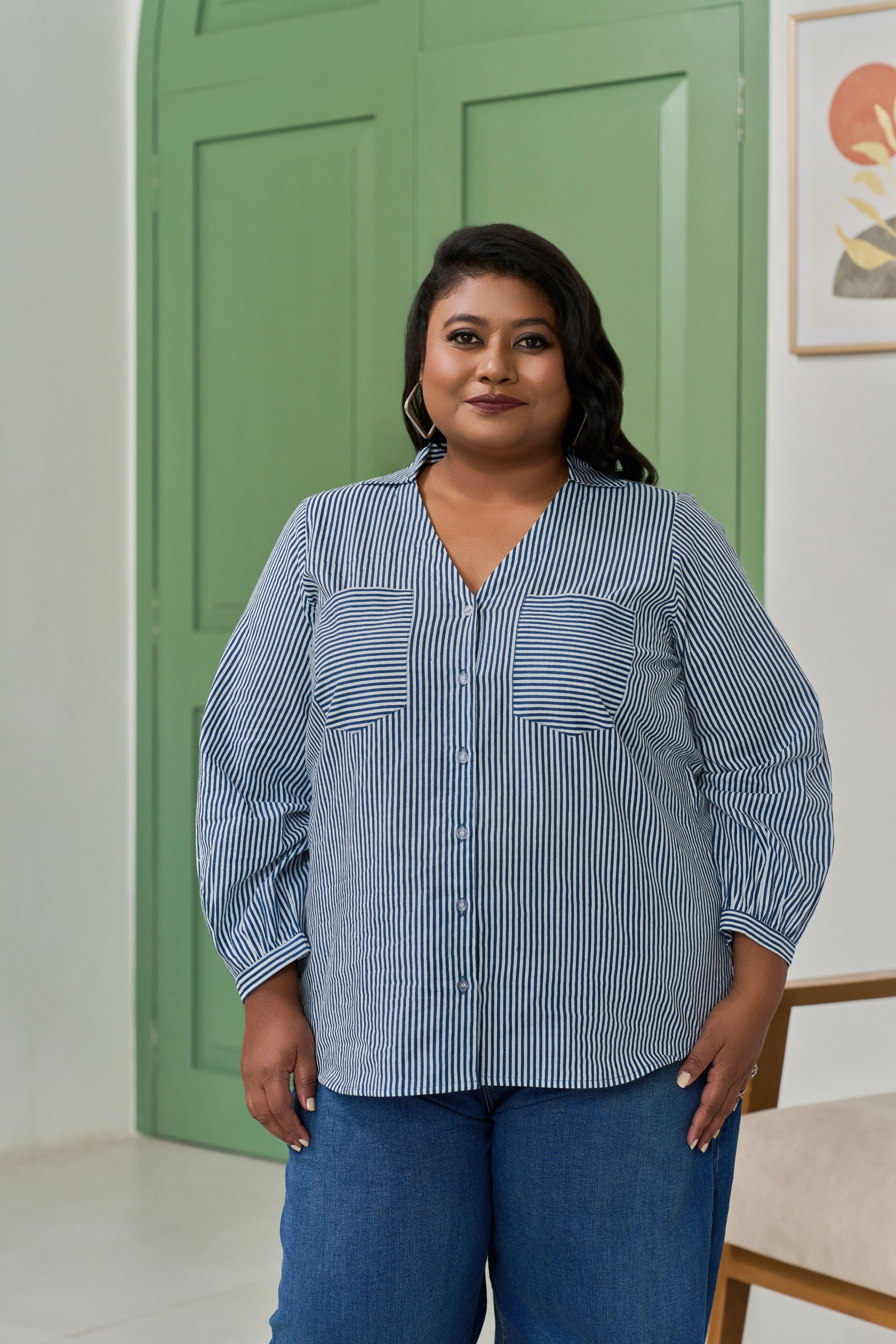 Electric Blue Striped Shirt for a Bold Office Look