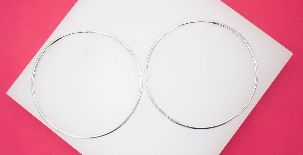 18K Rhodium Filled Slim Endless Hoop Stud Earrings (K105)(K109-110)(K118)