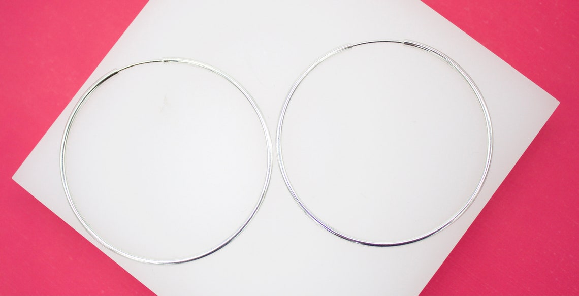 18K Rhodium Filled Slim Endless Hoop Stud Earrings (K105)(K109-110)(K118)