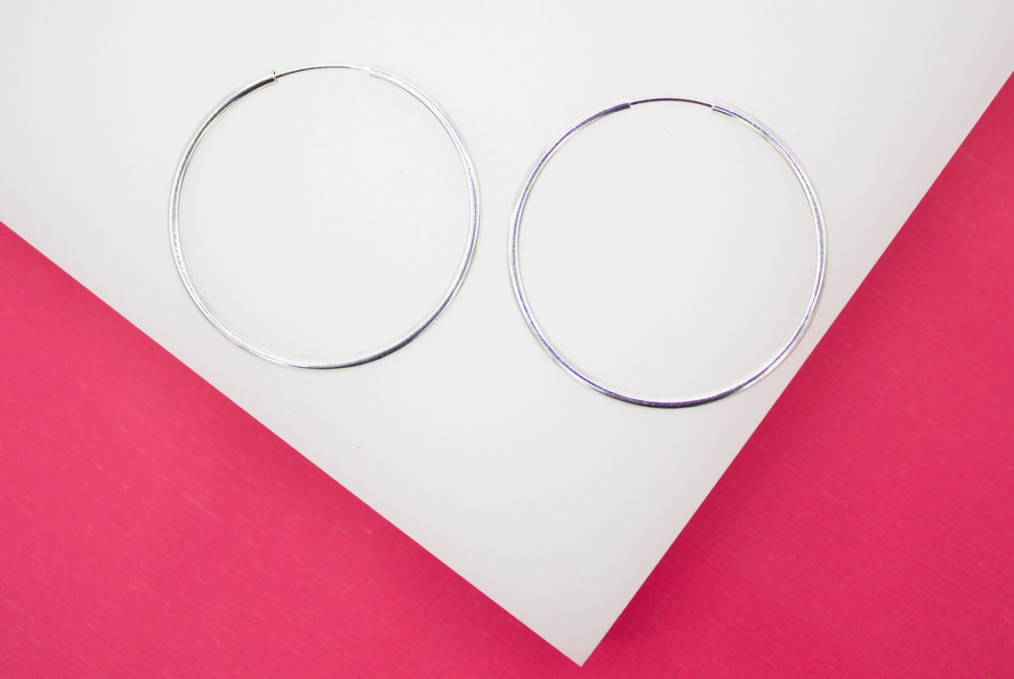 18K Rhodium Filled Slim Endless Hoop Stud Earrings (K105)(K109-110)(K118)