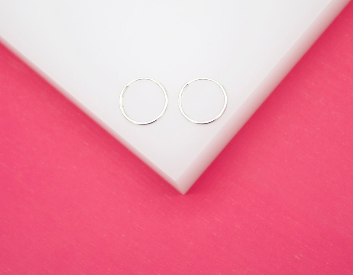 18K Rhodium Filled Slim Endless Hoop Stud Earrings (K105)(K109-110)(K118)