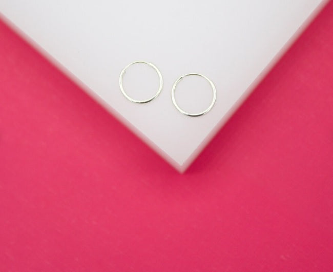 18K Rhodium Filled Slim Endless Hoop Stud Earrings (K105)(K109-110)(K118)