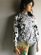 White Black Leafy Buttoned Shirt