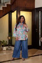 Blue Satin Digital Print Shirt