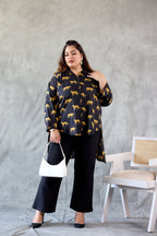 Cheetah Print Cotton Black Hi-Lo Shirt