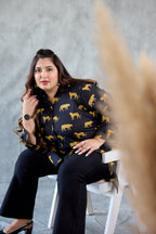 Cheetah Print Cotton Black Hi-Lo Shirt